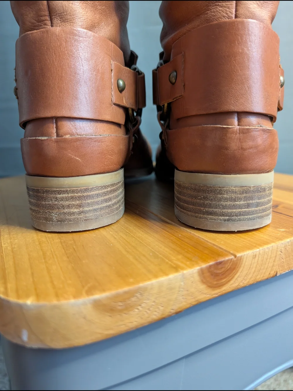 Nine West Blogger Harness Brown Cognac Tall Leather Riding Boots